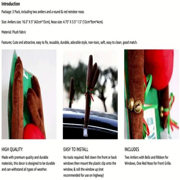 Reindeer Antlers & Nose for your Holiday Car Bicycle or Motorcycle - Picture 7 of 7
